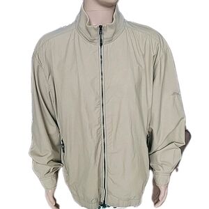 Tommy Bahama Windbreaker Jacket Mens XXL Beige Khaki Lined Full Zip Pockets